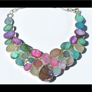 Agate Candy Rainbow Druzy Sterling Silver Necklace
